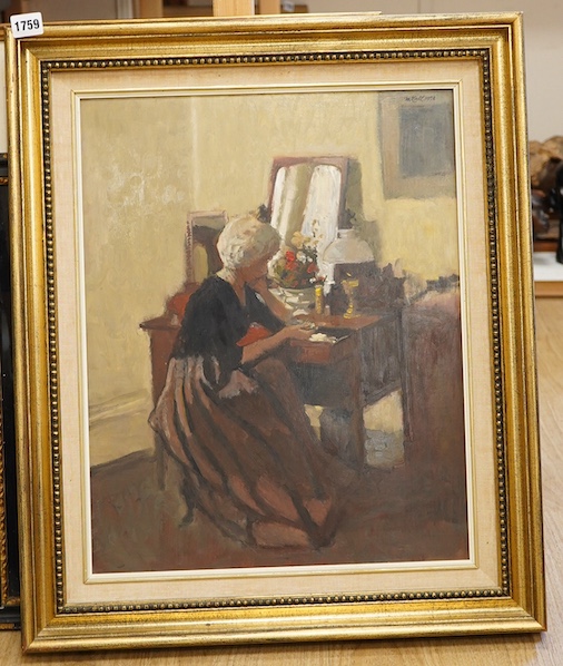 Charles McCall (Scottish, 1907-1989), 'The open drawer', signed and dated 1973, Christie's, St. James, London, September 1995 label and details verso, oil on board, 49 x 38cm